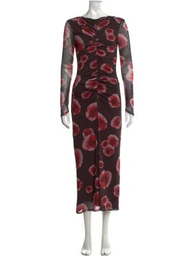 Pre-owned Suboo Floral Print Long Dress In Brown