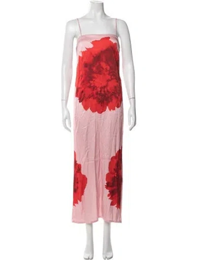 Pre-owned Suboo Floral Print Long Dress In Red