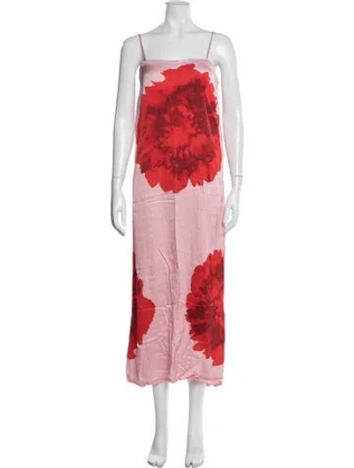 Pre-owned Suboo Floral Print Long Dress In Red