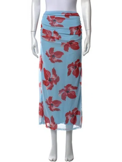 Pre-owned Suboo Floral Print Long Skirt In Blue