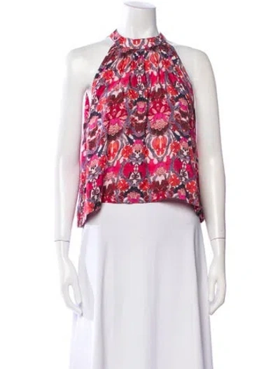 Pre-owned Suboo Floral Print Mock Neck Crop Top In Multi