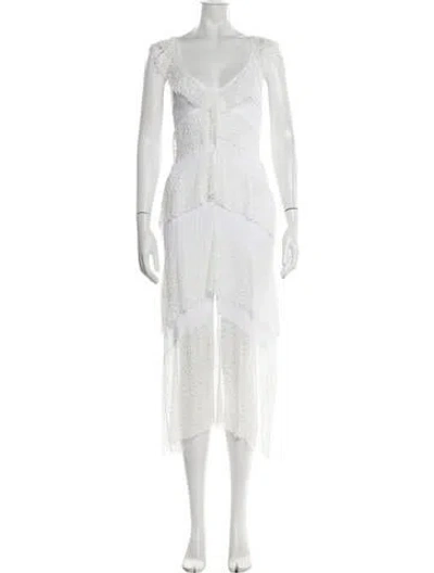 Pre-owned Suboo Lace Pattern Long Dress In White