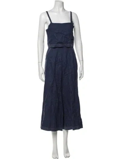 Pre-owned Suboo Linen Square Neckline Jumpsuit In Blue