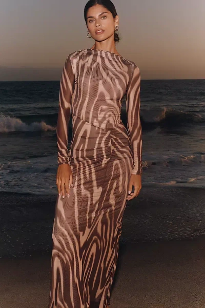 Suboo Long-sleeve Flared Midi Dress In Brown