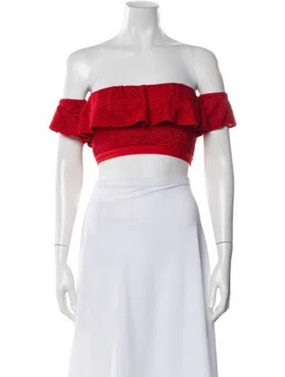 Pre-owned Suboo Off-the-shoulder Sleeveless Crop Top In Red
