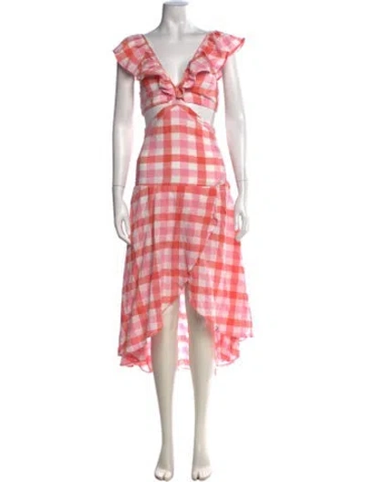 Pre-owned Suboo Plaid Print Midi Length Dress In Pink
