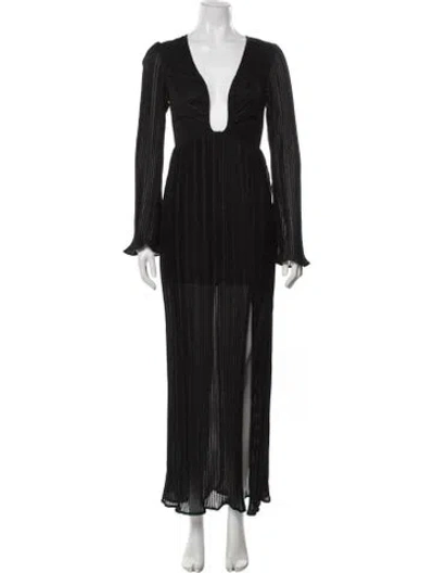 Pre-owned Suboo Plunge Neckline Long Dress In Black/metallic