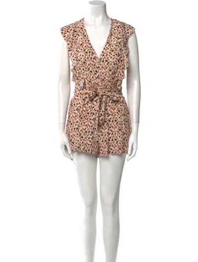 Pre-owned Suboo Printed V-neck Romper In Neutral