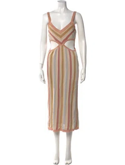 Pre-owned Suboo Striped Long Dress In Neutral