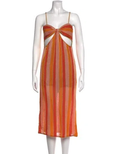 Pre-owned Suboo Striped Midi Length Dress W/ Tags In Orange