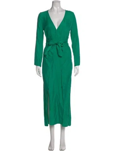 Pre-owned Suboo V-neck Long Dress In Green