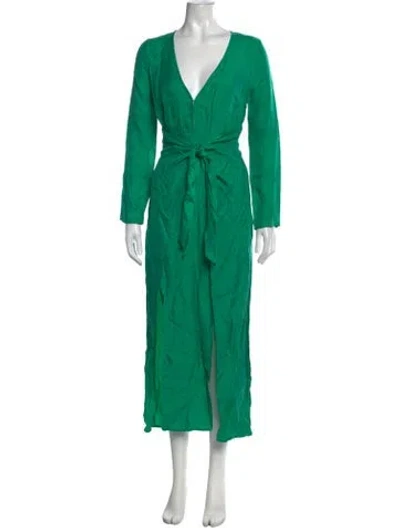 Pre-owned Suboo V-neck Long Dress In Green