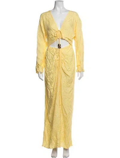 Pre-owned Suboo V-neck Long Dress In Yellow