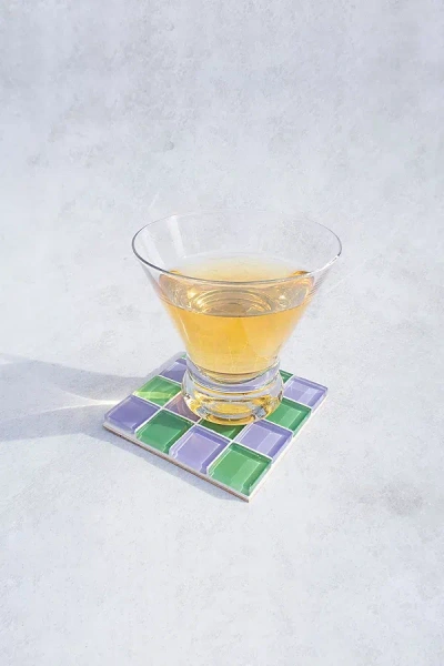 Subtle Art Studios Checkered Glass Tile Coaster In Magical