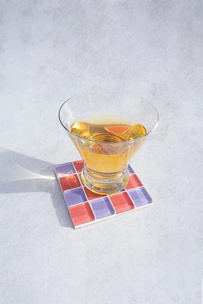 Subtle Art Studios Checkered Glass Tile Coaster In Pinky Rose