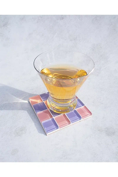 Subtle Art Studios Checkered Glass Tile Coaster In Unicorn