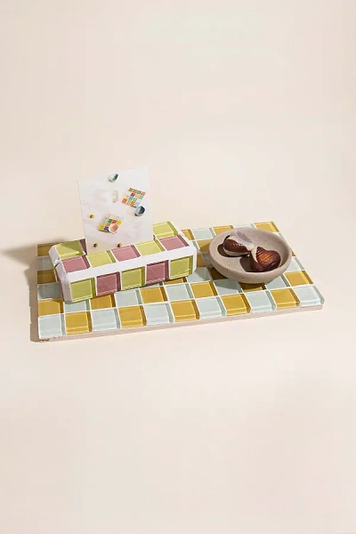 Subtle Art Studios Checkered Glass Tile Tray In Honey Milk Chocolate
