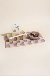 Subtle Art Studios Checkered Glass Tile Tray In Pink Himalayan Salt Milk Chocolate