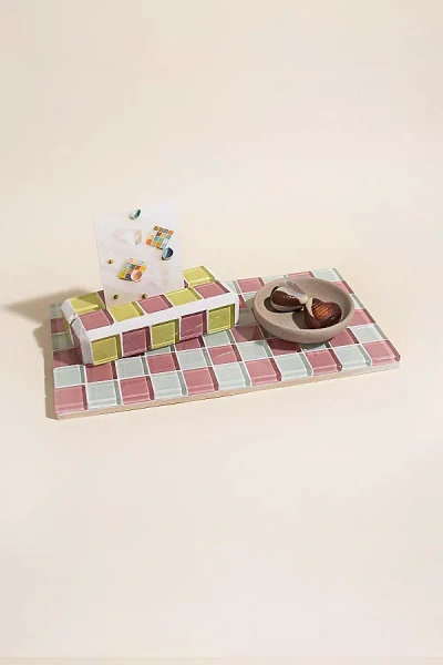 Subtle Art Studios Checkered Glass Tile Tray In Pink Himalayan Salt Milk Chocolate
