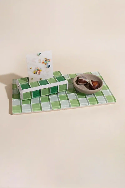 Subtle Art Studios Checkered Glass Tile Tray In Pistachio Milk Chocolate