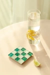Subtle Art Studios Chocolate Checkered Glass Tile Coaster In Key Lime Pie Milk Chocolate
