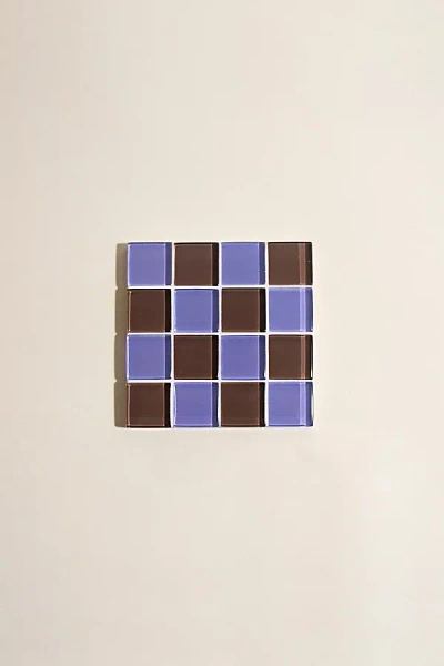 Subtle Art Studios Chocolate Checkered Glass Tile Coaster In Lavender Dark Chocolate