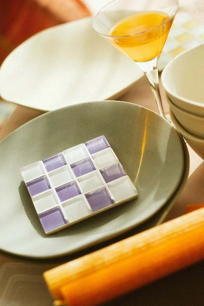 Subtle Art Studios Chocolate Checkered Glass Tile Coaster In Lavender Latte