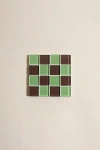 Subtle Art Studios Chocolate Checkered Glass Tile Coaster In Mint Dark Chocolate