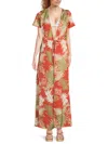 Subtle Luxury Women's Floral Maxi Wrap Cover-up Dress In Red Multi