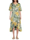 Subtle Luxury Women's Floral Wrap High-low Midi-dress In Green Multi
