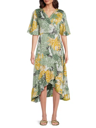 Subtle Luxury Women's Floral Wrap High-low Midi-dress In Green Multi