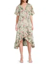 Subtle Luxury Women's Floral Wrap High-low Midi-dress In White Multi