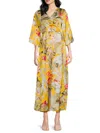 Subtle Luxury Women's Floral Wrap Maxi Kimono Dress In Gold Multi