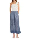 Subtle Luxury Women's Pull-on Cotton Cover-up Pants In Blue Multi