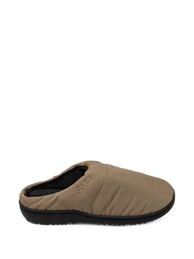 Subu Nannen F-line Quilted Logo-embroidered Slippers In Brown