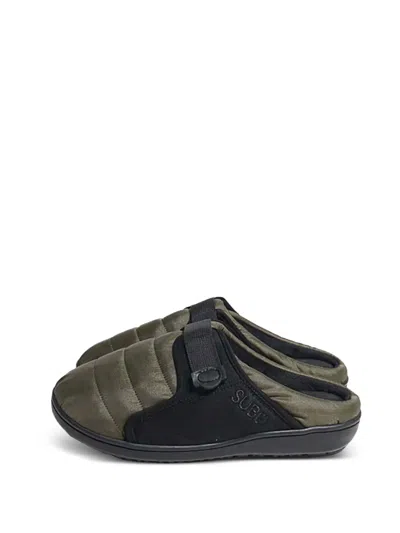 Subu Quilted Strap Slippers In Green