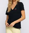 Suburban Riot Cherry Heart Embroidered Tee In Black In Black
