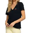 Suburban Riot Cherry Heart Embroidered Tee In Black In Black
