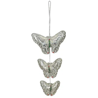 Sudha Pennathur 3 Silver Butterflies Ornament In Gray