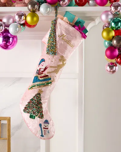 Sudha Pennathur Beaded Christmas Scene Velvet Christmas Stocking, Personalized