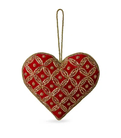 Sudha Pennathur Beaded Heart Tree Decoration In Red