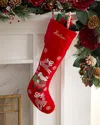 Sudha Pennathur Beaded Santa And Reindeer Velvet Christmas Stocking, Personalized