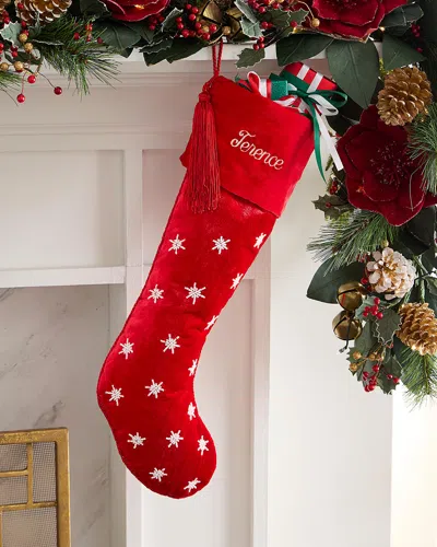 Sudha Pennathur Beaded Snowflakes Velvet Christmas Stocking, Personalized
