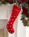Sudha Pennathur Beaded Snowflakes Velvet Christmas Stocking, Personalized In Red