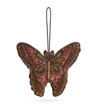 Sudha Pennathur Embroidered Butterfly Tree Ornament In Orange