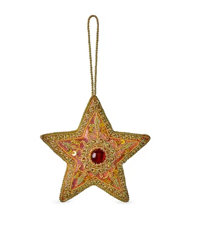 Sudha Pennathur Embroidered Star Tree Decoration In Orange