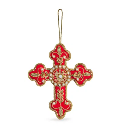 Sudha Pennathur Felt Cross Tree Decoration In Red