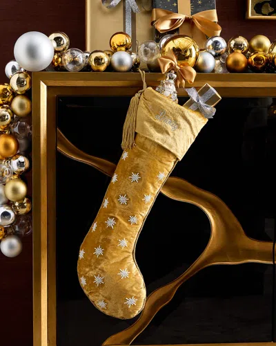 Sudha Pennathur Gold Velvet Stocking With Snowflakes, Personalizable