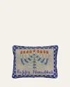 Sudha Pennathur Happy Hanukkah Pillow, 4" X 11" In Blue