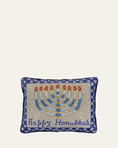 Sudha Pennathur Happy Hanukkah Pillow, 4" X 11" In Blue